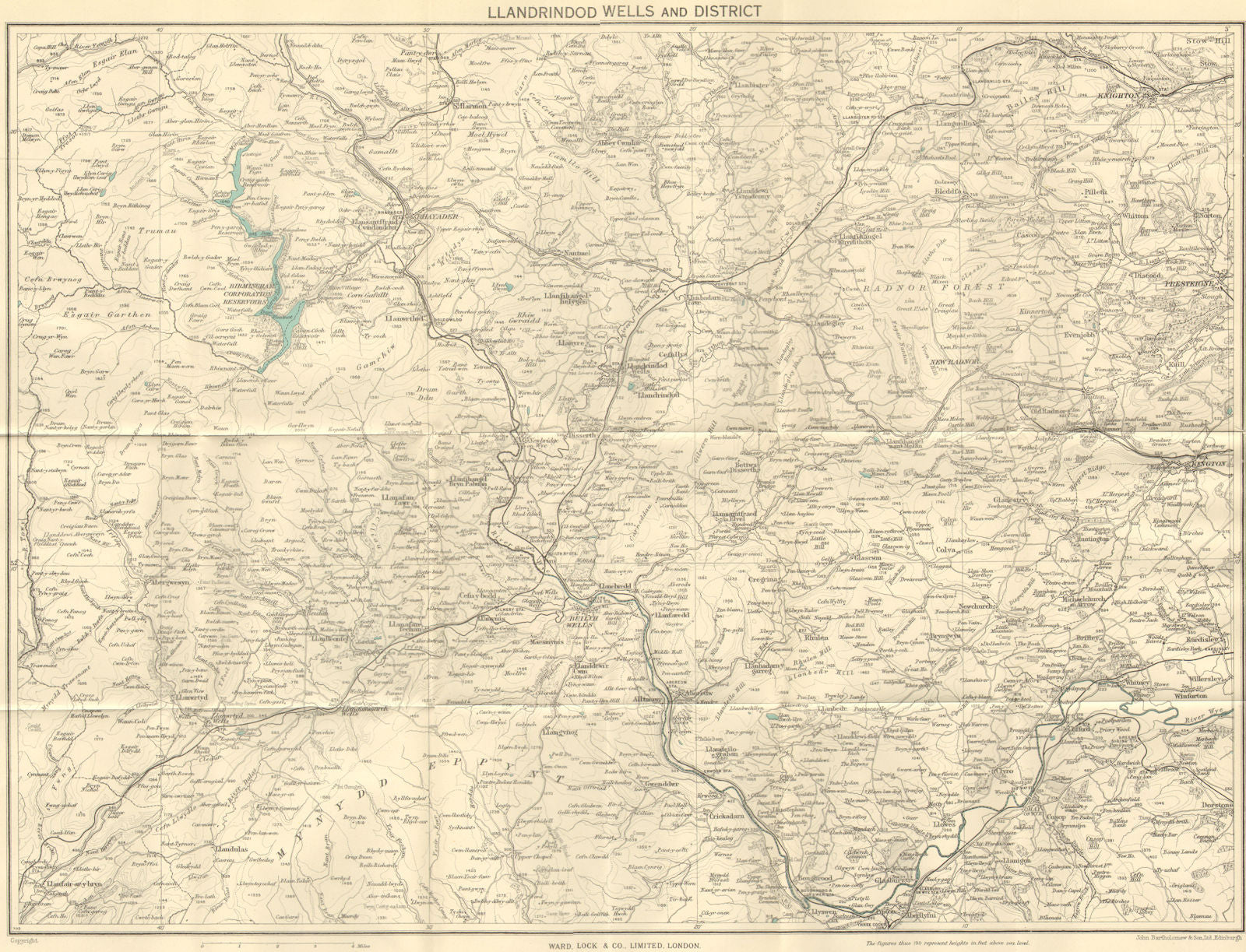 BUILTH & LLANDRINDOD WELLS. Rhayader Presteigne Knighton Radnor Forest c1950 map